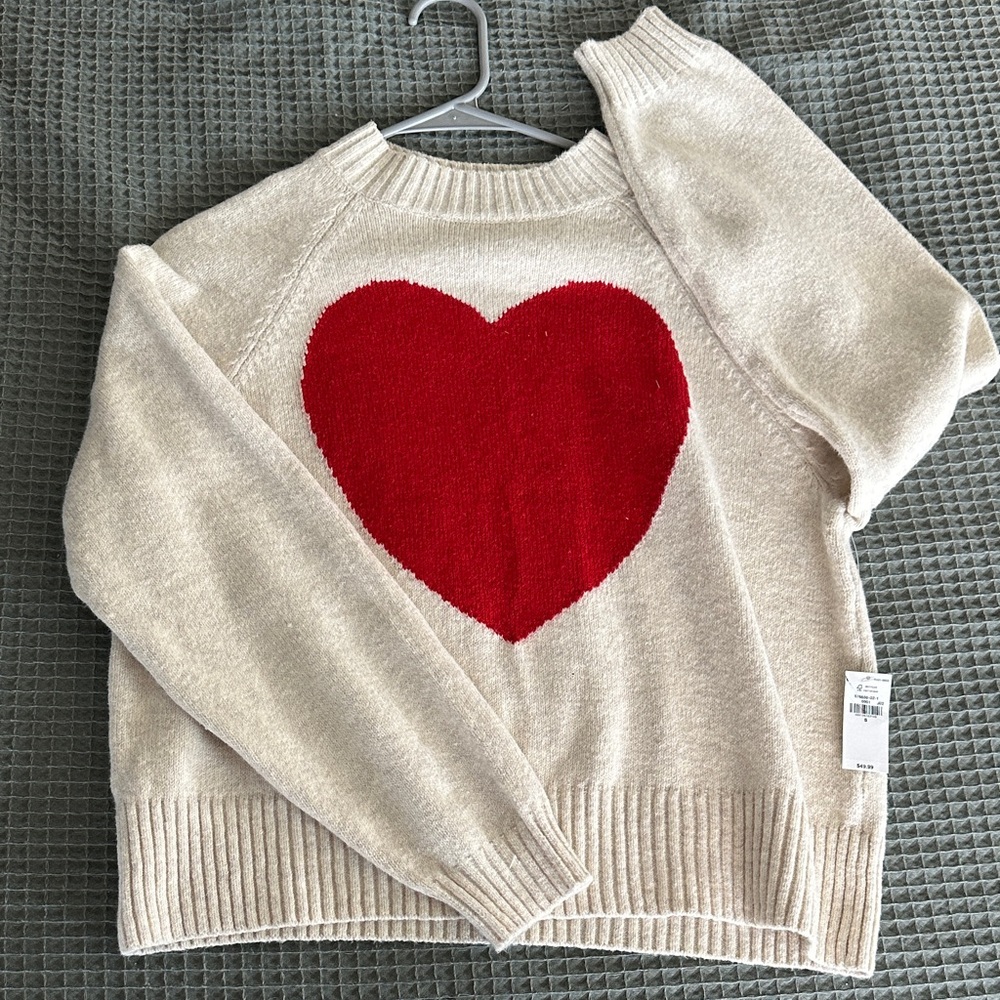 Old Navy Cream Sweater with Red Heart